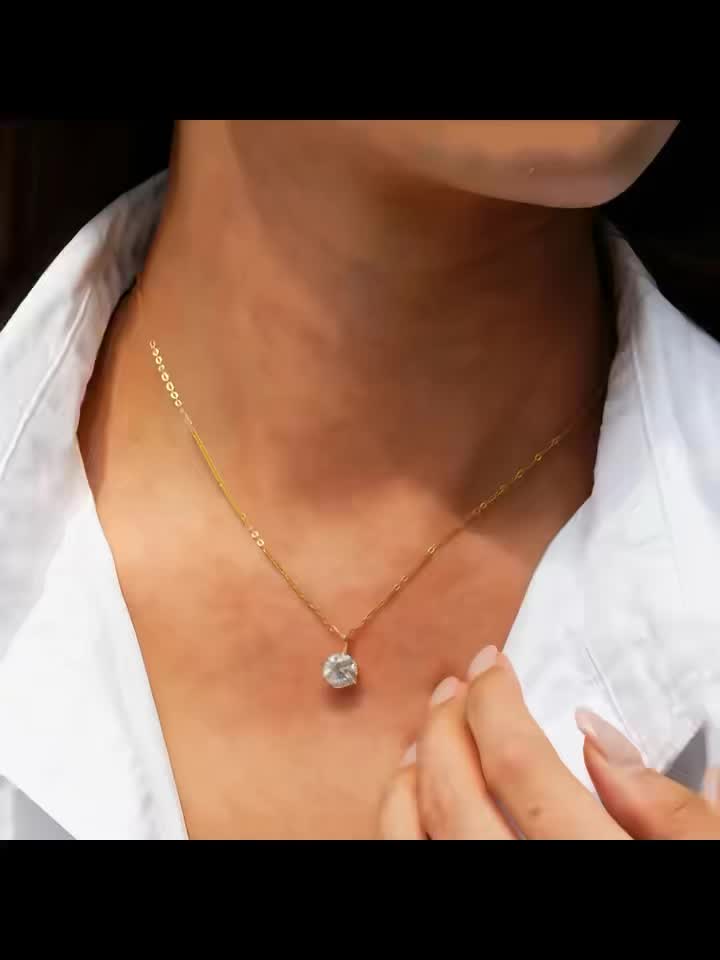 Women's 18K Plated Thin Chain Round Cubic Pendant Necklace